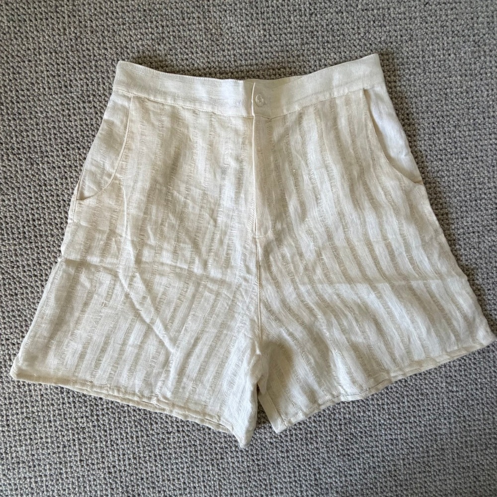 Savannah Morrow Dylan Shorts Cream Handloom 100% Linen High Waisted NWT Large - Picture 11 of 14